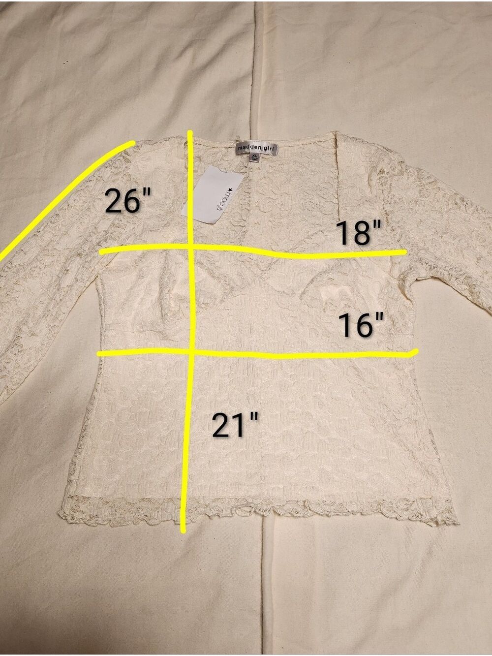 Madden Girl NEW Sheer Back Floral Lace Sweetheart Blouse Top Beige X-Large - Picture 8 of 8